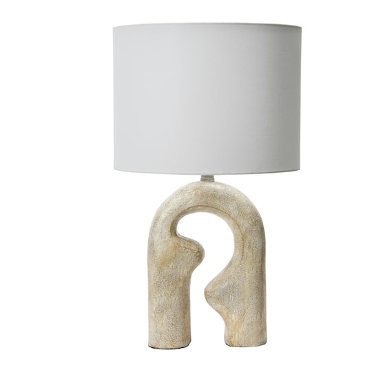 Abstract Table Lamp with Linen Drum Shade